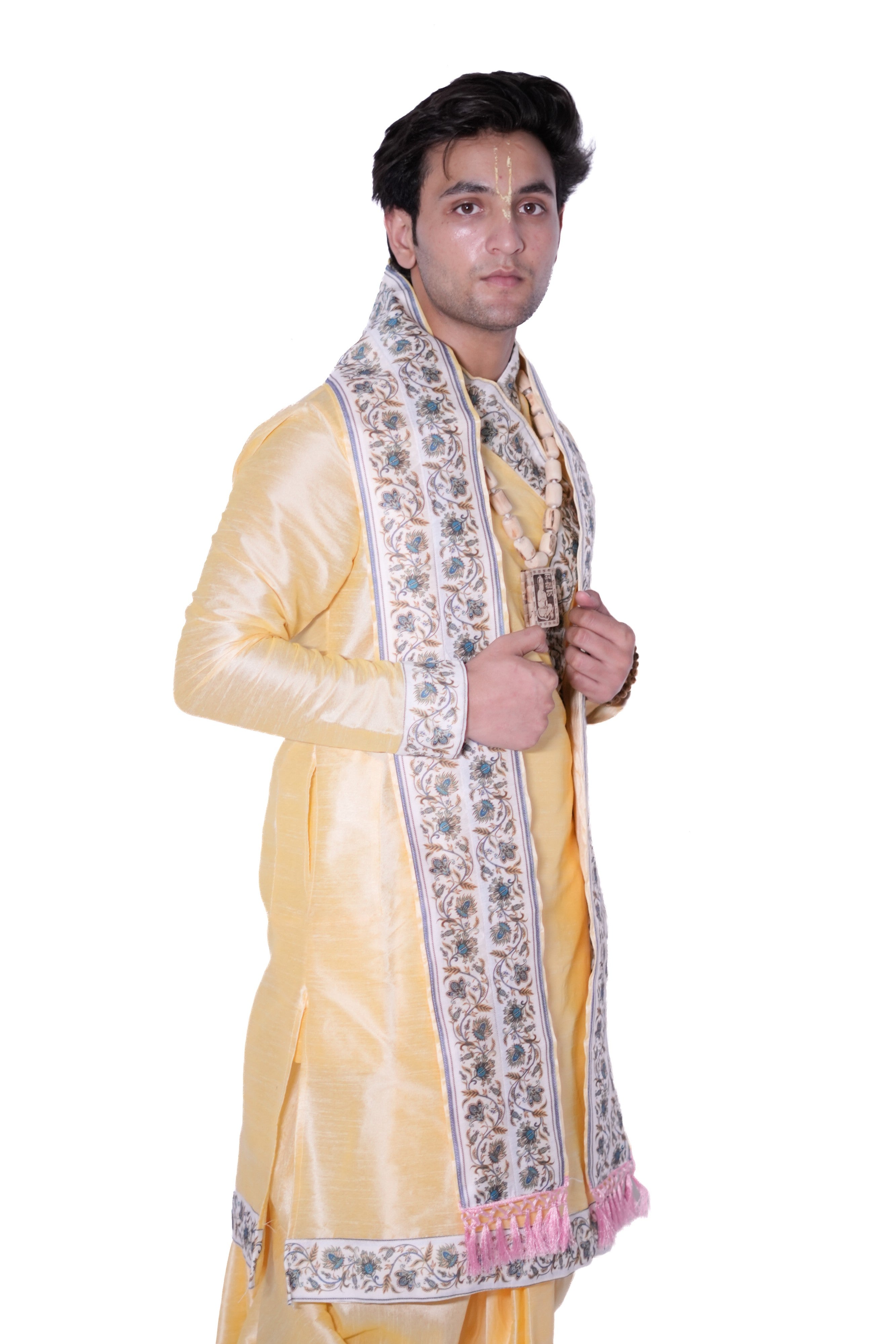 Kanish Border Bagalbandhi Set- Cream