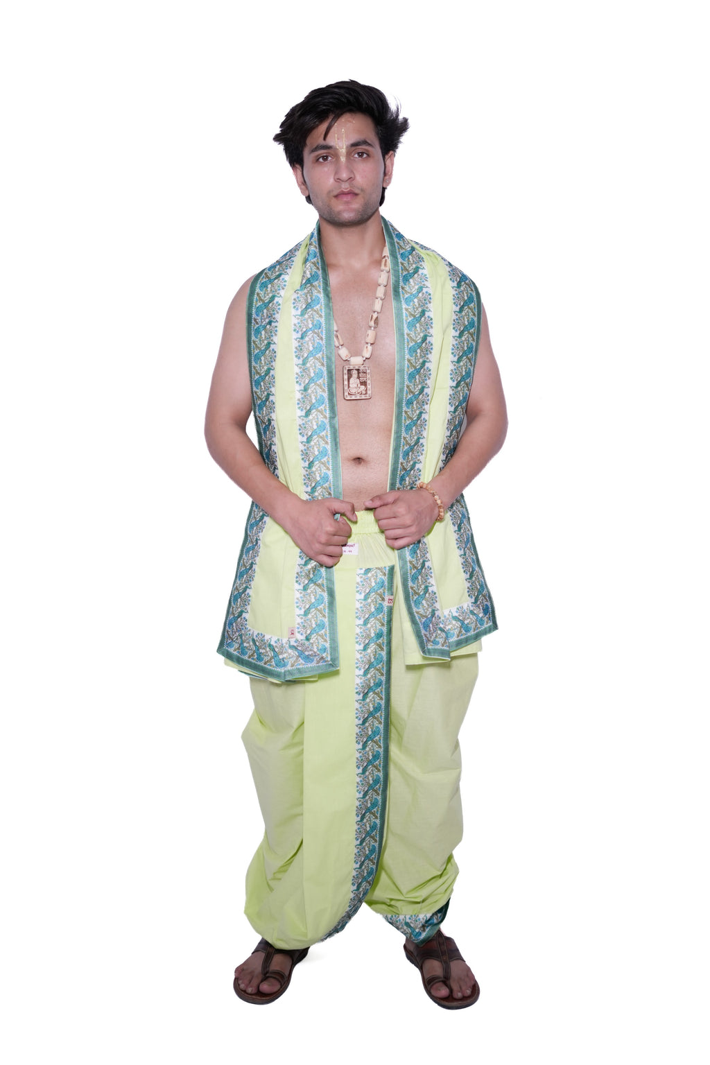 Neer Border Bagalbandhi Set - Green