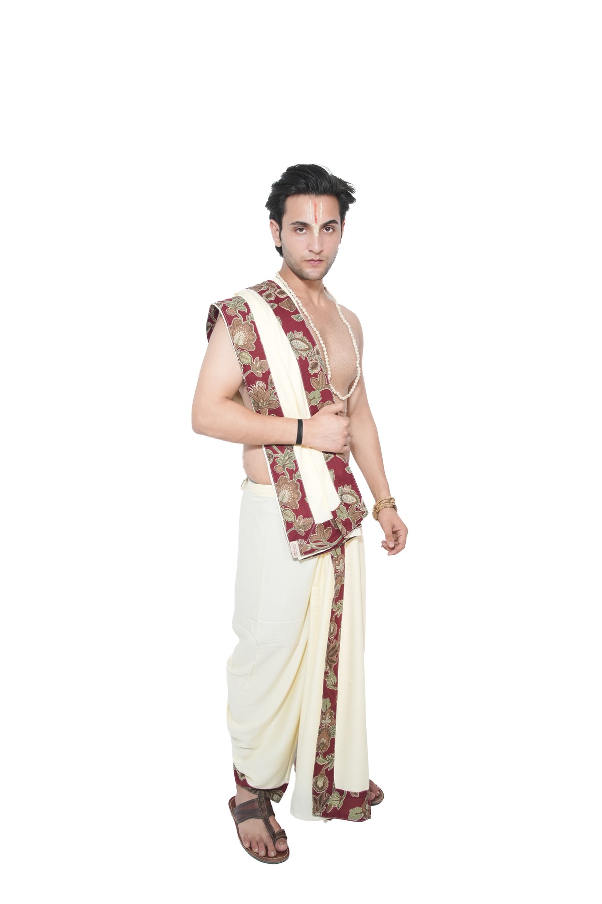 Sridhar Dhoti and dupatta set - Cream