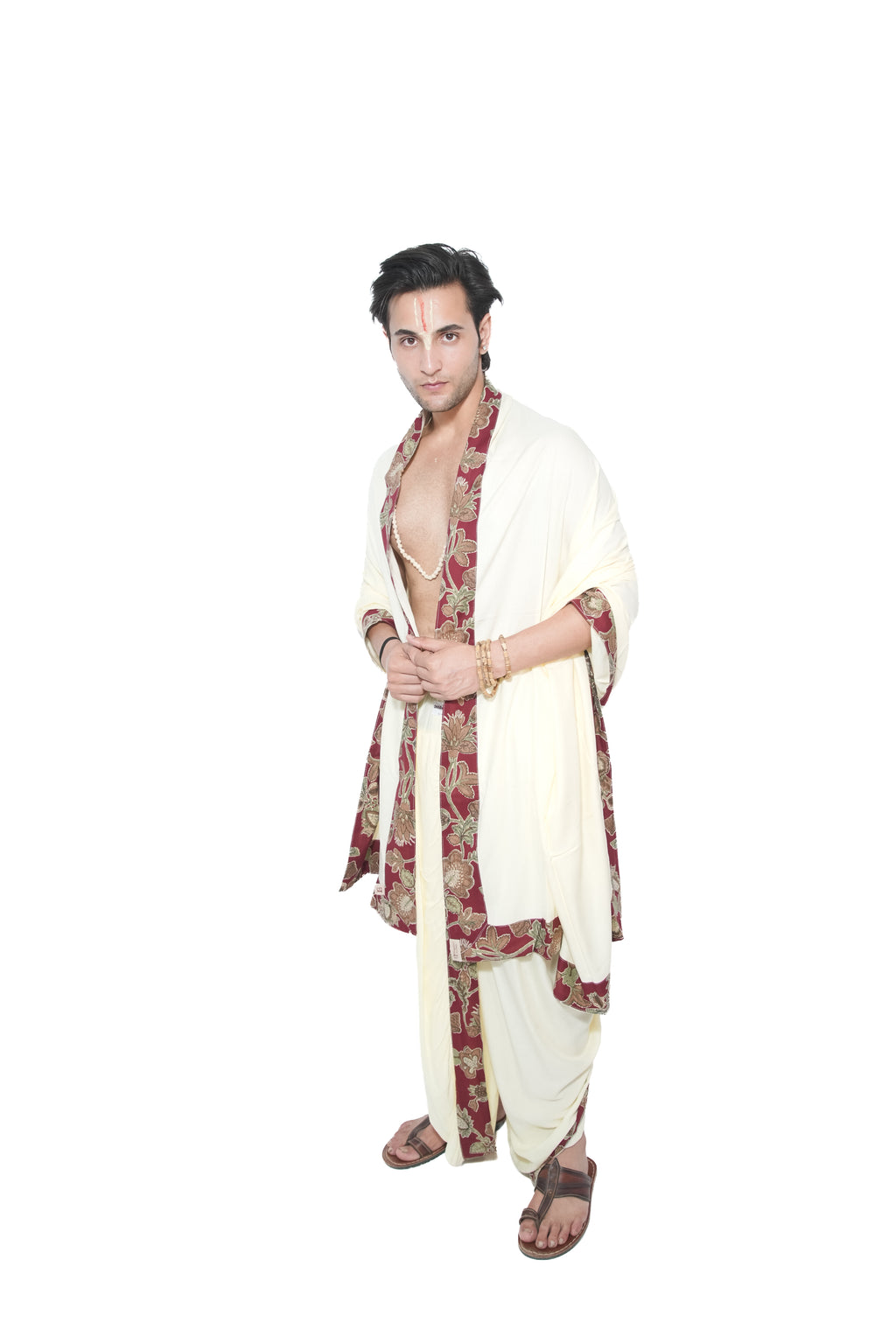 Sridhar Readymade Dhoti and dupatta set - Cream
