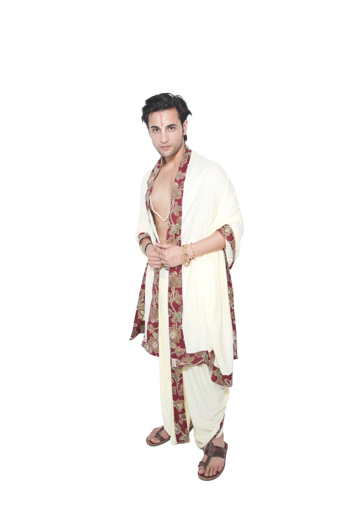 Sridhar Readymade Dhoti and dupatta set - Cream