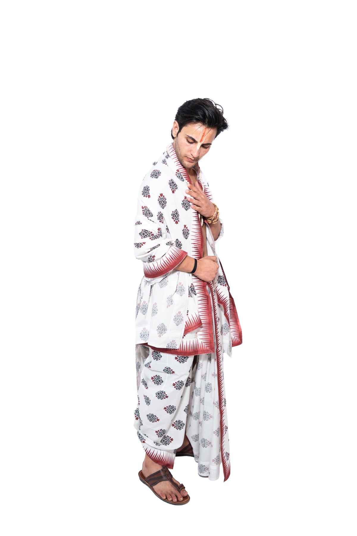 VAIṢṆAVA Readymade Dhoti and dupatta set - Off white