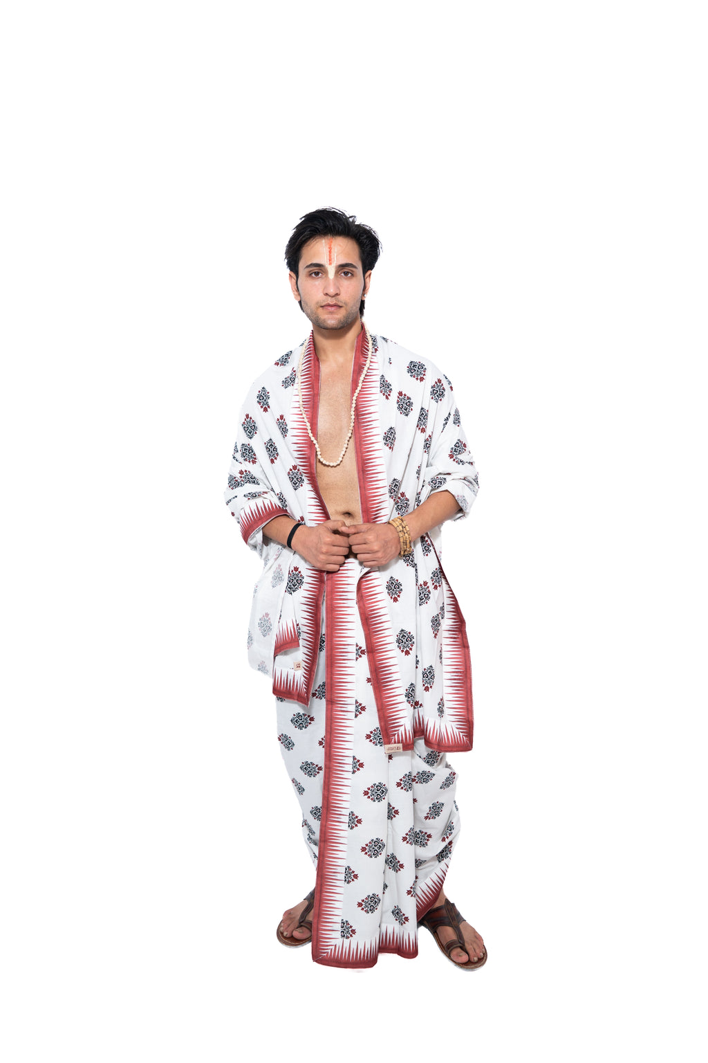 VAIṢṆAVA Readymade Dhoti and dupatta set - Off white