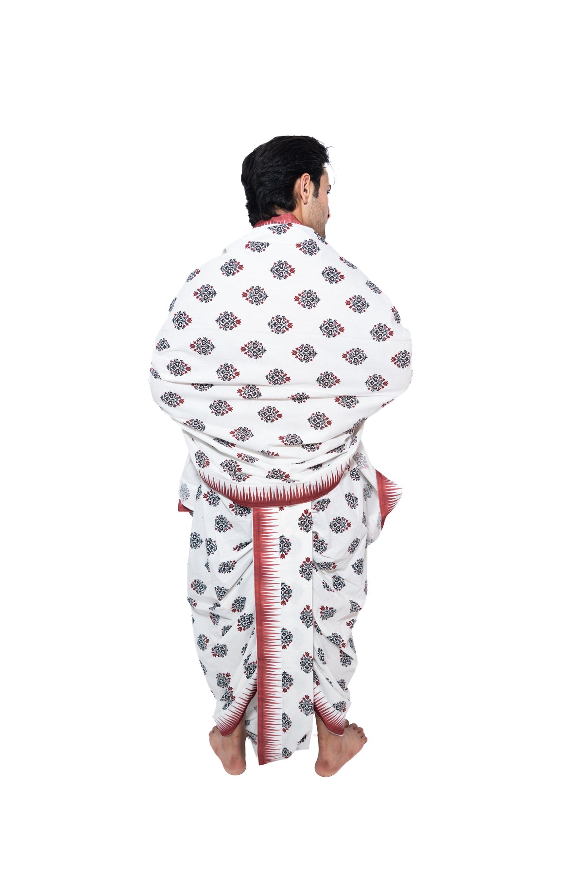 VAIṢṆAVA Readymade Dhoti and dupatta set - Off white